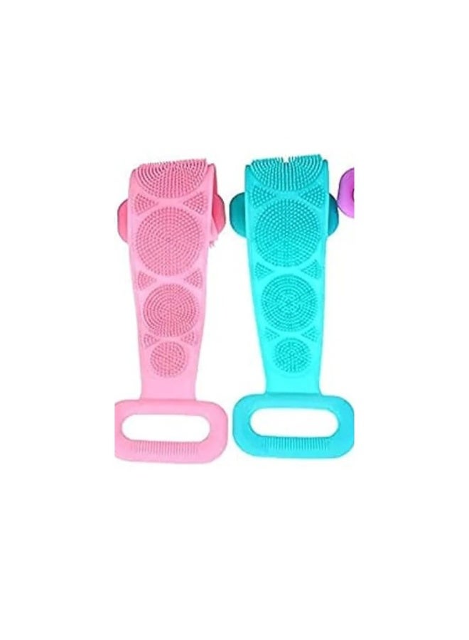 Lichee Silicone Body Back Scrubber Double Side Bathing Brush for Skin Deep Cleaning Massage, Dead Skin Removal Exfoliating Belt for Shower, Easy to Clean (BODY BACK BELT SCRUBBER) 1PCS MAY VERY COLOR - Image 1