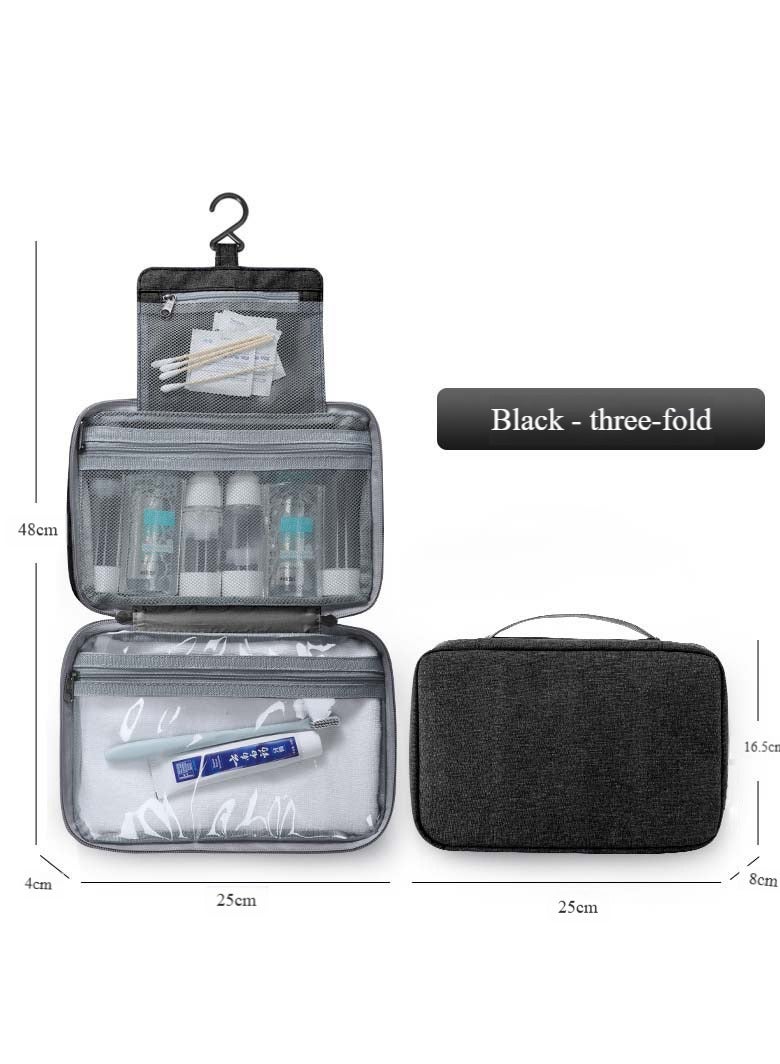 بابونا حقيبة مكياج محمولة سوداء بسعة كبيرة Portable Makeup Bag Black حقيبة مستحضرات تجميل للسفر مقاومة للماء منظم مكياج متعدد الجيوب للنساء - Image 4