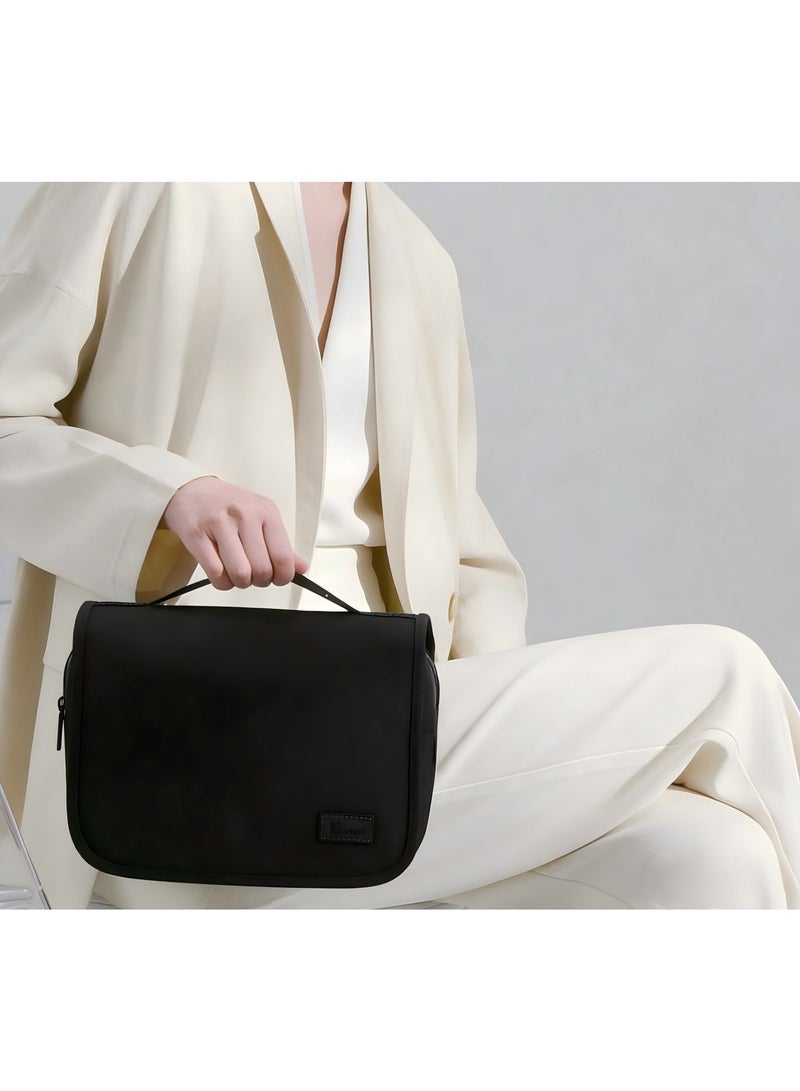 بابونا حقيبة مكياج محمولة سوداء بسعة كبيرة Portable Makeup Bag Black حقيبة مستحضرات تجميل للسفر مقاومة للماء منظم مكياج متعدد الجيوب للنساء - Image 2