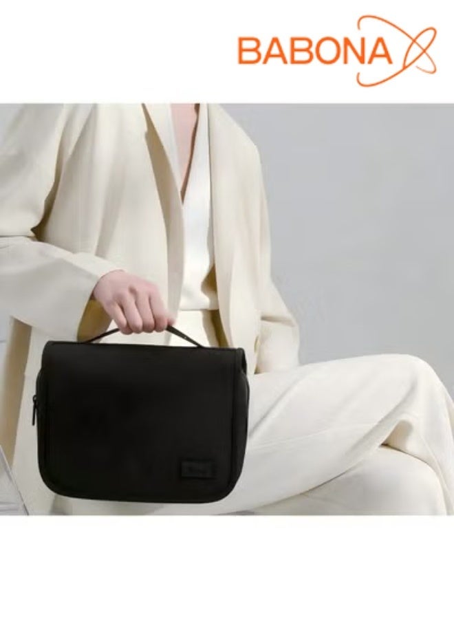 بابونا حقيبة مكياج محمولة سوداء بسعة كبيرة Portable Makeup Bag Black حقيبة مستحضرات تجميل للسفر مقاومة للماء منظم مكياج متعدد الجيوب للنساء - Image 1