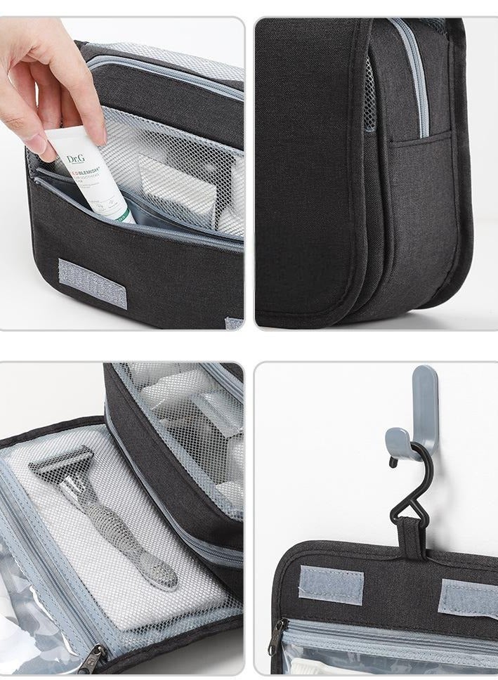 بابونا حقيبة مكياج محمولة سوداء بسعة كبيرة Portable Makeup Bag Black حقيبة مستحضرات تجميل للسفر مقاومة للماء منظم مكياج متعدد الجيوب للنساء - Image 5