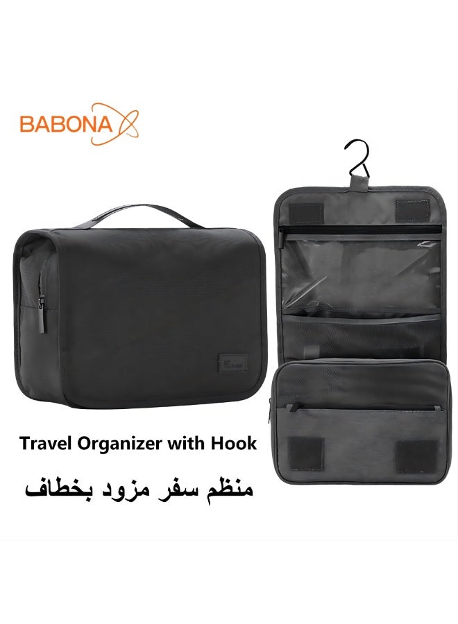 BABONA Waterproof Hanging Toiletry Kit Bag Extra Large Capacity Travel Organizer Bags for Men and Women Durable Waterproof Nylon Makeup Bag for Toiletries,Cosmetics, Brushes (Black) - Image 1
