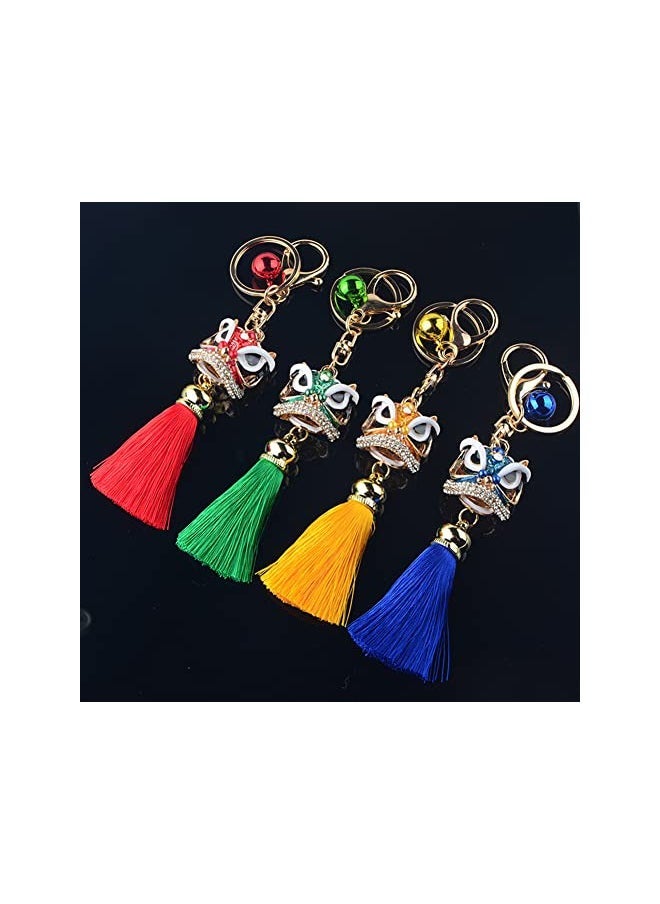 Creative Lion Dance Keychain, Chinese Style Tassel Pendant Bling Diamond Keychain Metal Keyring Ornament for Wallet Bag Handbag Car Key - Image 4
