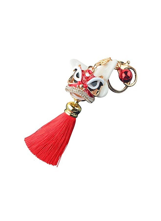 Creative Lion Dance Keychain, Chinese Style Tassel Pendant Bling Diamond Keychain Metal Keyring Ornament for Wallet Bag Handbag Car Key - Image 1