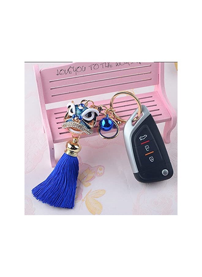 Creative Lion Dance Keychain, Chinese Style Tassel Pendant Bling Diamond Keychain Metal Keyring Ornament for Wallet Bag Handbag Car Key - Image 3