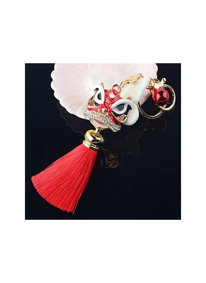 Creative Lion Dance Keychain, Chinese Style Tassel Pendant Bling Diamond Keychain Metal Keyring Ornament for Wallet Bag Handbag Car Key - Image 2