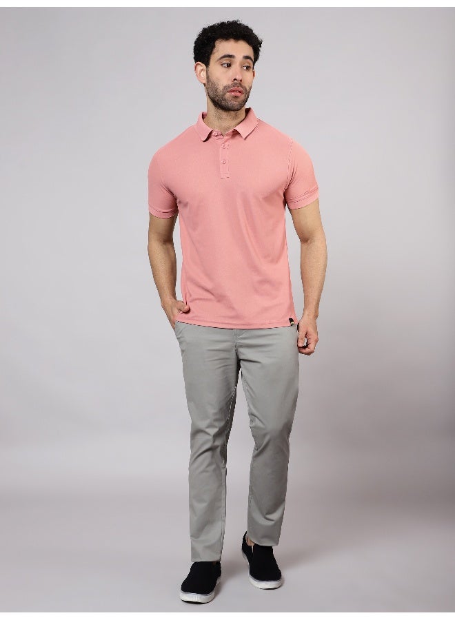 Beyoung Men's Regular Fit Half Sleeve Soild Casual Rose Pink Polo T-shirt - Image 4