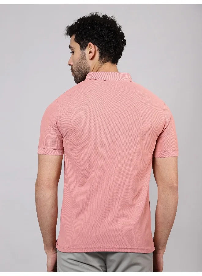 بيونغ Men's Regular Fit Half Sleeve Soild Casual Rose Pink Polo T-shirt