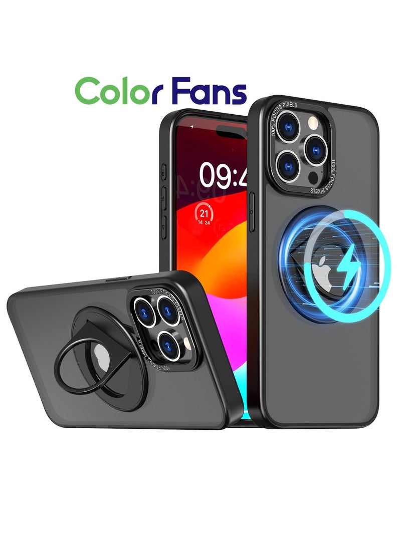 Color Fans - Magnetic Suction Phone Case for Apple iPhone 15 Pro Max with Ring Bracket Shell Black - Image 1
