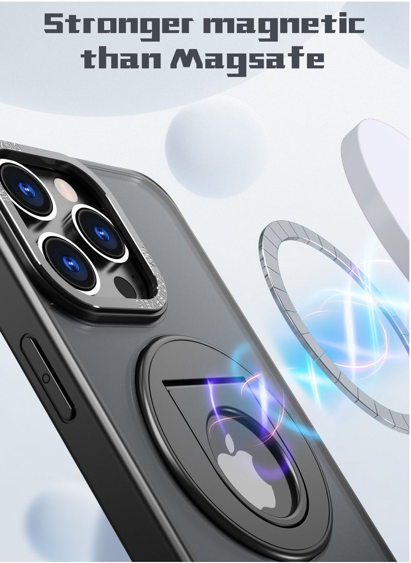 Color Fans - Magnetic Suction Phone Case for Apple iPhone 15 Pro Max with Ring Bracket Shell Black - Image 1