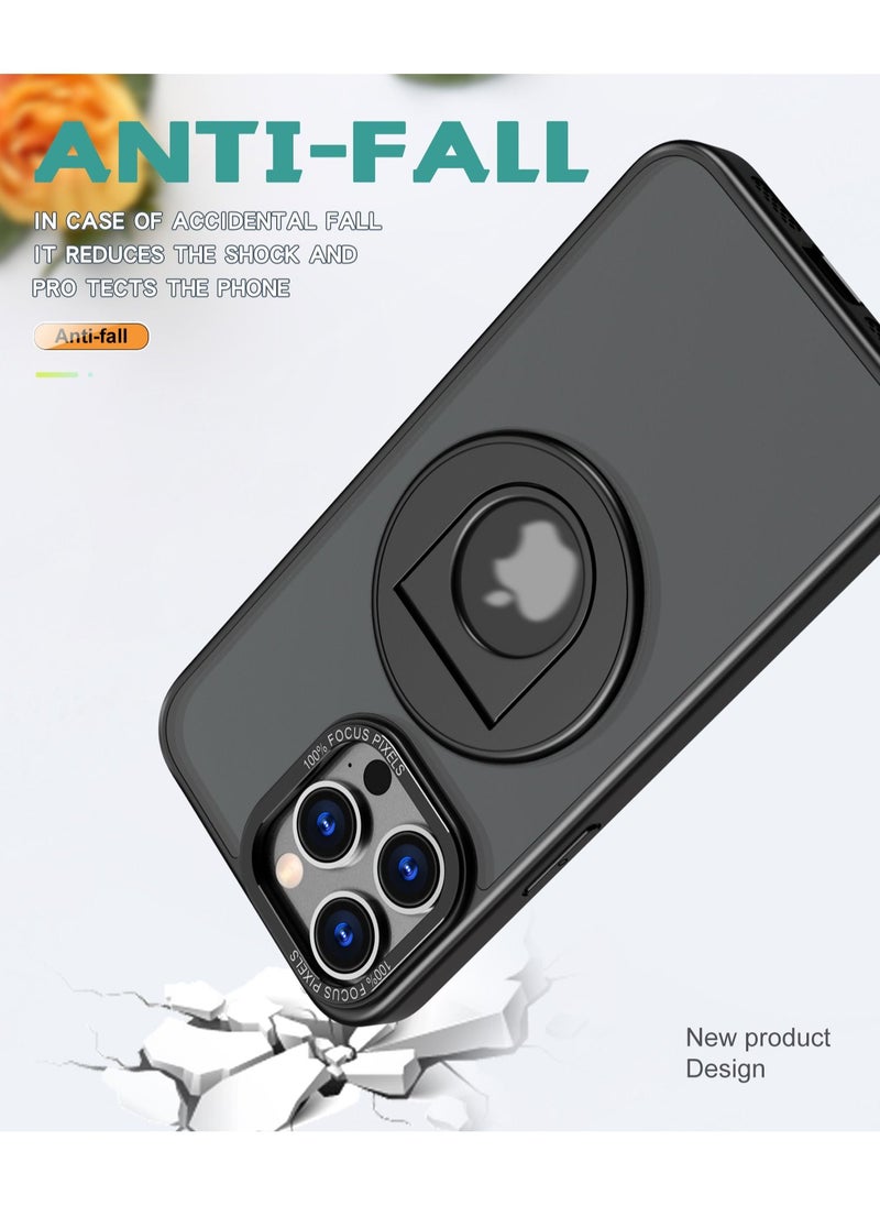 Color Fans - Magnetic Suction Phone Case for Apple iPhone 15 Pro Max with Ring Bracket Shell Black - Image 1
