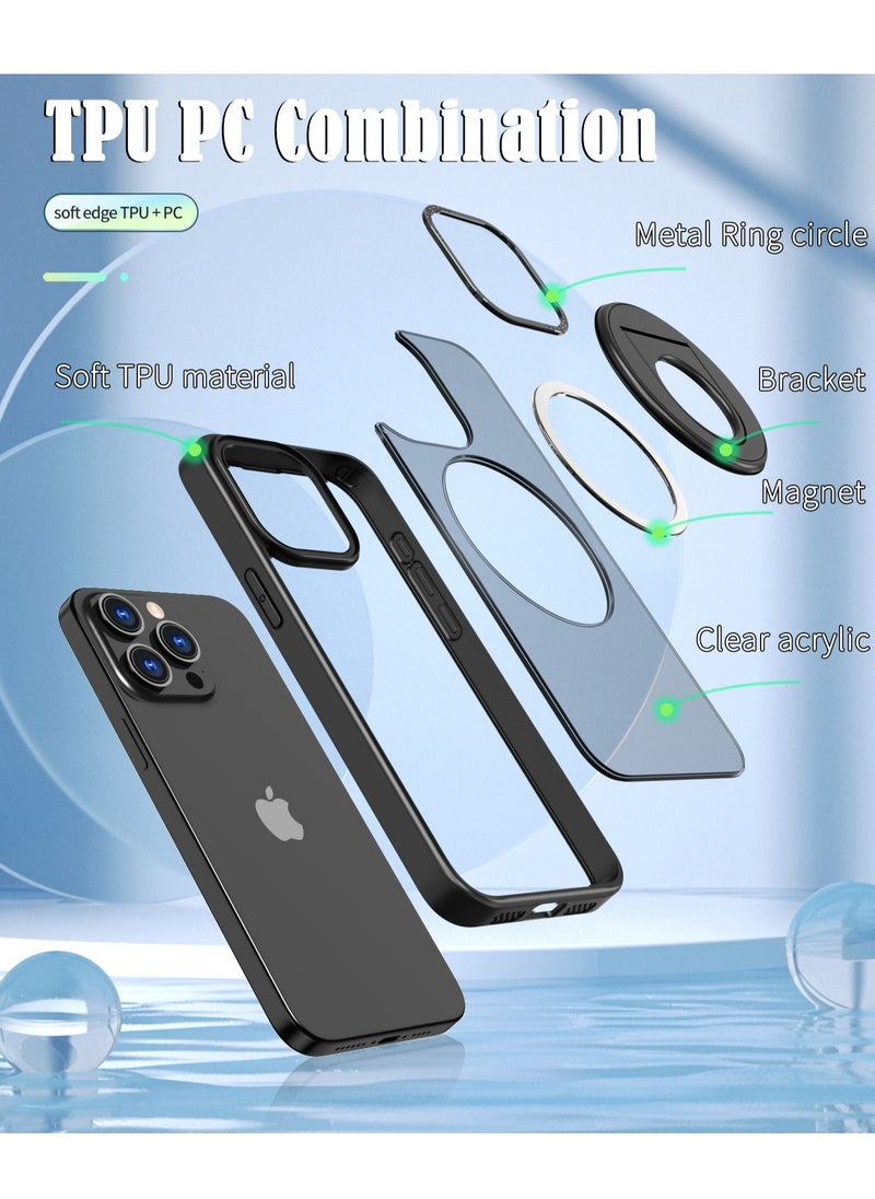 Color Fans - Magnetic Suction Phone Case for Apple iPhone 15 Pro Max with Ring Bracket Shell Black - Image 1
