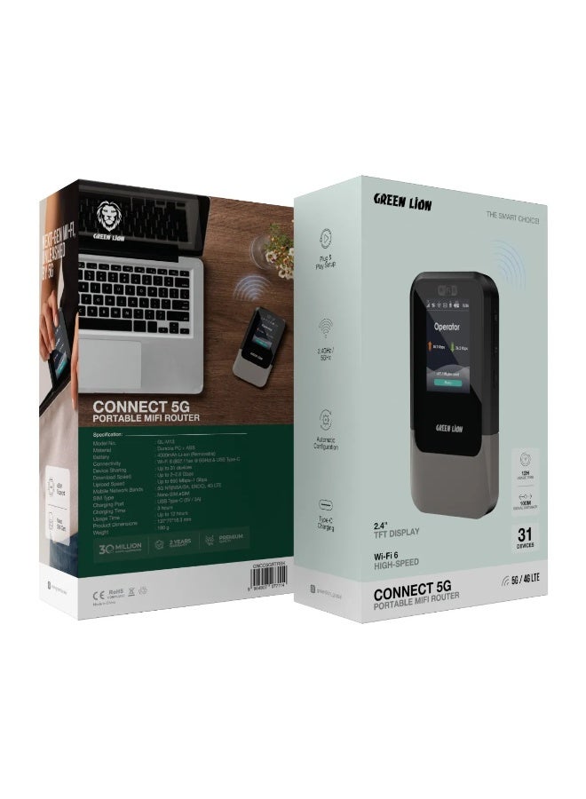 GREEN LION Connect 5G Portable MiFi Router with 2.4" TFT Display / Up to 12 Hours Usage Time / Plug & Play Setup / Nano SIM & eSIM Support / 100m Signal Distance / Automatic Configuration / USB-C Charging Port - Black - Image 4