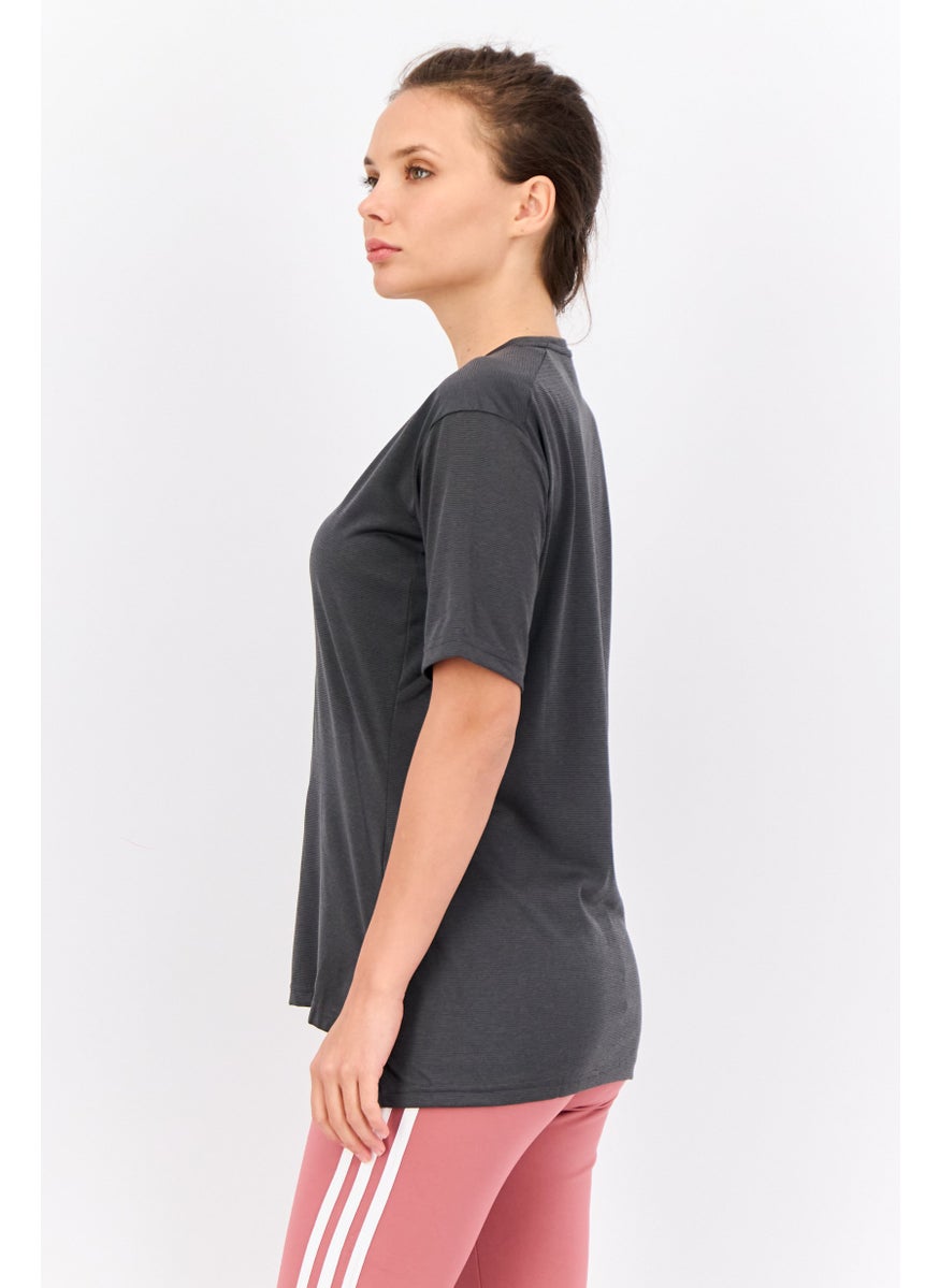 Adidas Women Sportswear Fit Short Sleeves Training Top, Charcoal Grey  - Image 4