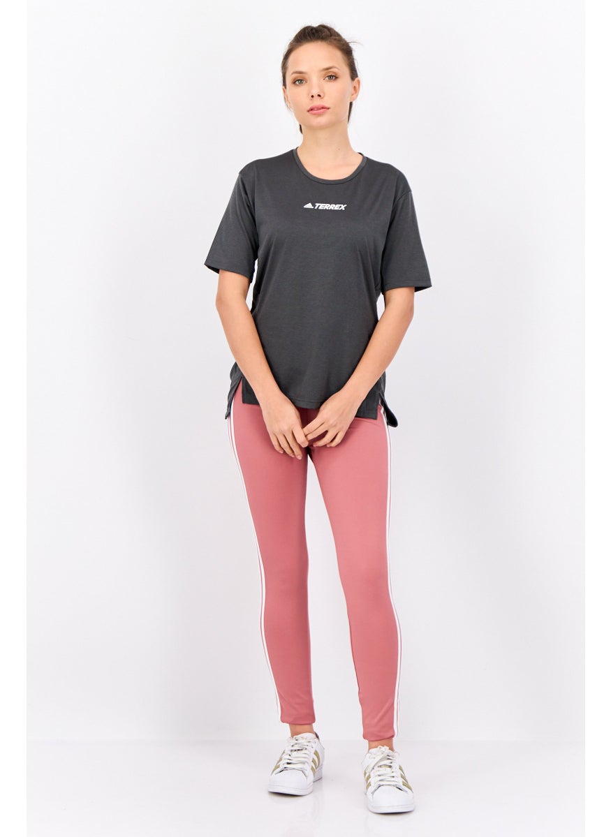 Adidas Women Sportswear Fit Short Sleeves Training Top, Charcoal Grey  - Image 2