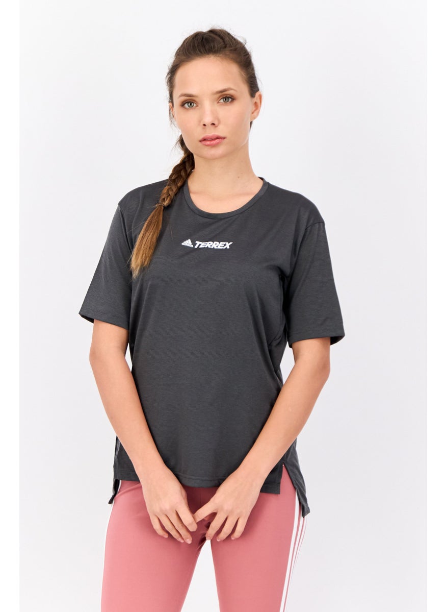 Adidas Women Sportswear Fit Short Sleeves Training Top, Charcoal Grey  - Image 1