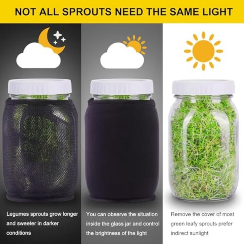 Sprouting Jar Kit for Growing Broccoli Alfalfa Mung Bean Premium Stainless Steel Screen Sprout Lids 2 Wide Mouth Mason Jars with Blackout Sleeves Tray Stand Canning Brush Home Kitchen Gardening Use - Image 2