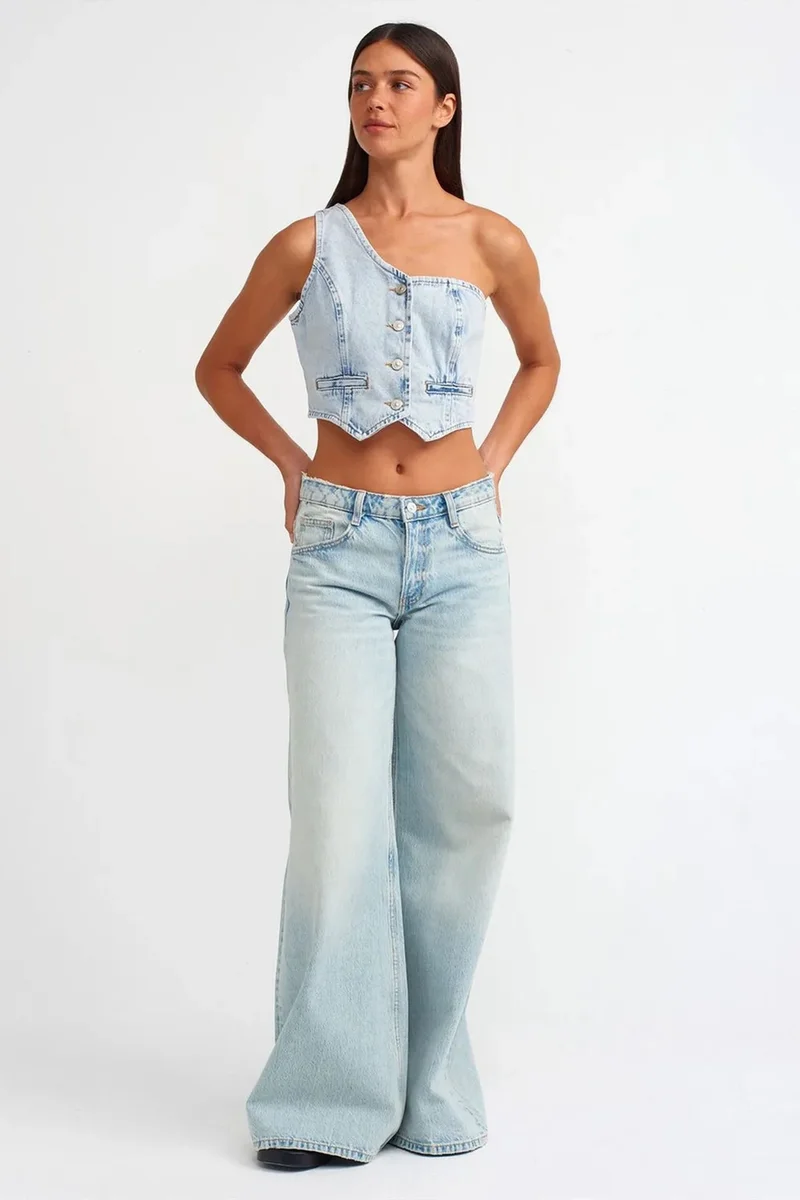 Dilvin Light Blue Denim DILVIN Fitted Cotton Denim Crop Blouse for Women | Best Price UAE