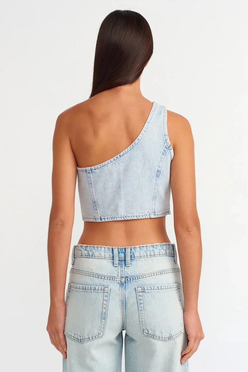 Dilvin Light Blue Denim DILVIN Fitted Cotton Denim Crop Blouse for Women | Best Price UAE