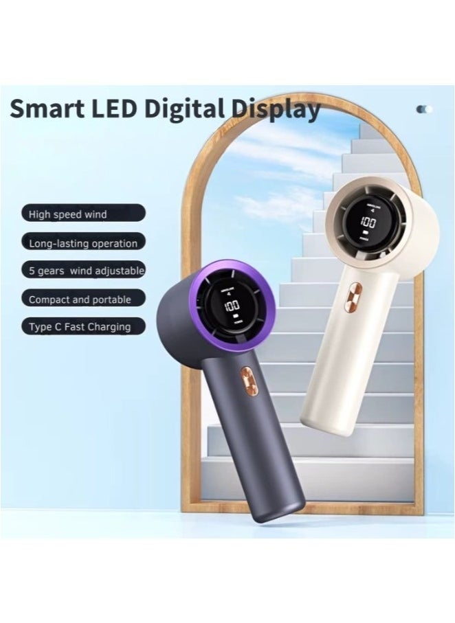 إلترازون High Speed Portable Small Handheld Turbo Fan 5 Speed Personal Fan with Digital Display Compact Handheld Fan Mini Fan with Concentrated Turbo Wind Low Noise Battery Operated Cooling Fan for Travel Home Desk Office Indoor Outdoor Summer Beach Pool Picnic Camping - Image 3
