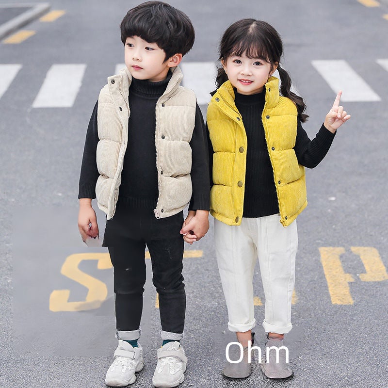 Kids Cotton Vest Autumn Winter Unisex Solid Color Corduroy Pink  - Image 5