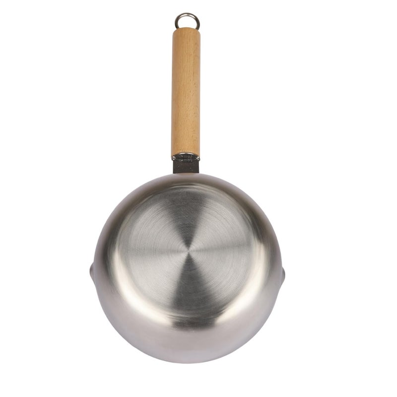 JAPZIYA Traditional Japanese Saucepan NonStick Aluminium Mil Sauce Pan Milk Pot with Wooden Handle Pouring Spout for Soup Noodles Sugar Chocolate Melting Pot Silver18CM1Pcs - Image 4