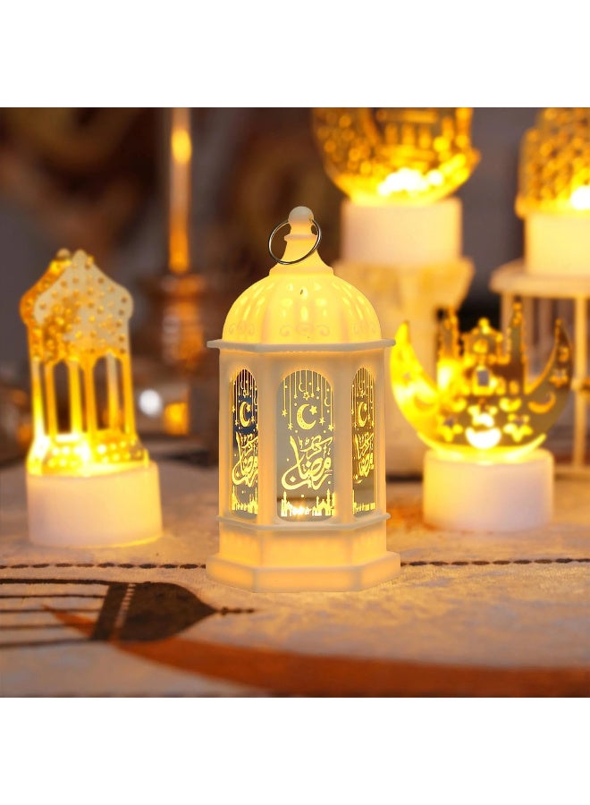 فانوس رمضان LED مزخرف، تصميم قمر ونجوم مجوف، مع حلقة تعليق، مصباح مكتبي لديكور المنزل لعيد الفطر، ارتفاع 5.35 بوصة - Image 5
