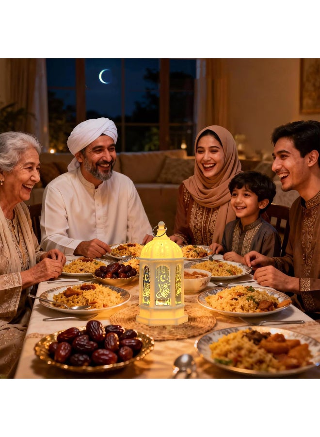 فانوس رمضان LED مزخرف، تصميم قمر ونجوم مجوف، مع حلقة تعليق، مصباح مكتبي لديكور المنزل لعيد الفطر، ارتفاع 5.35 بوصة - Image 4