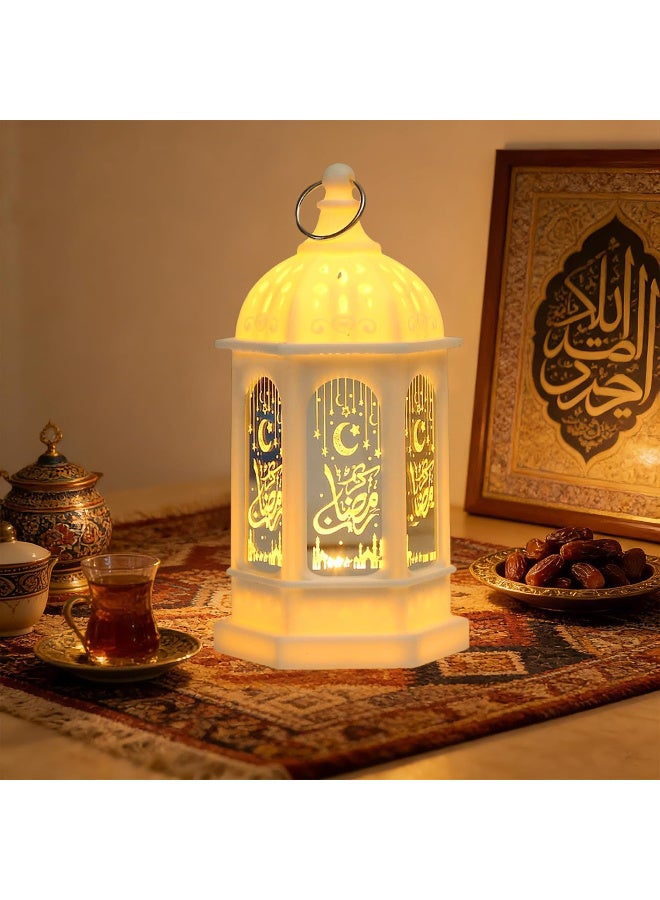 فانوس رمضان LED مزخرف، تصميم قمر ونجوم مجوف، مع حلقة تعليق، مصباح مكتبي لديكور المنزل لعيد الفطر، ارتفاع 5.35 بوصة - Image 3