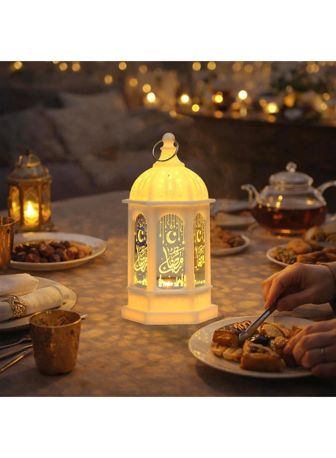 فانوس رمضان LED مزخرف، تصميم قمر ونجوم مجوف، مع حلقة تعليق، مصباح مكتبي لديكور المنزل لعيد الفطر، ارتفاع 5.35 بوصة - Image 1