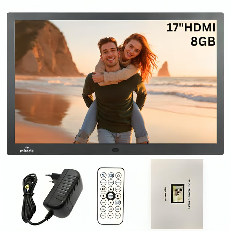 miracle digital 17 Inch HDMI Hi-def Digital Photo Frame,Reso 1280p*800p | Support SD Card,USB,Mini HDMI for Fast Transfer| Play Photos Slide Show,Video,Audio,Calendar | inBuilt 8GB Memory, 2GB RAM - Image 1
