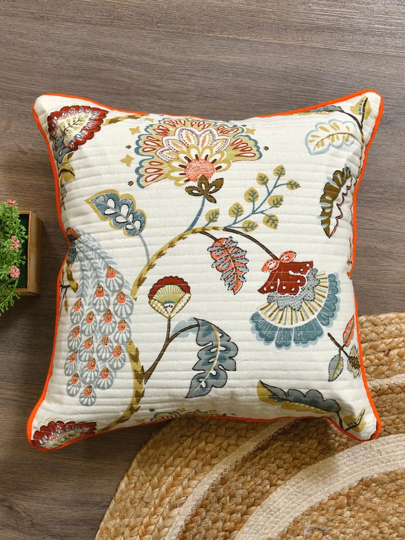 Clasiko Cotton Cushion Covers Set of 2; 18x18 Inches; Multicolor Peacock - Image 4