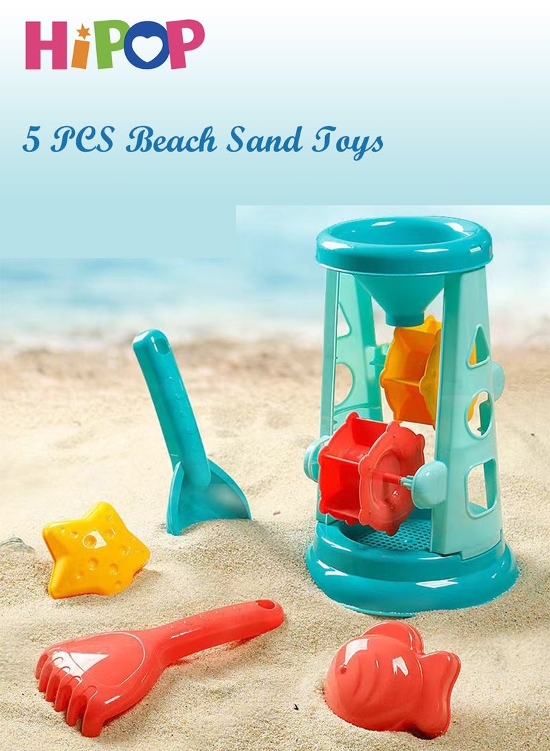 HIPOP 5 Pieces Beach Sand Toy Set,With Mesh Bag,Including Sand Filter,Shaping Module,Shovel,Cartoon Outdoor Summer Toy Kit For Kids - Image 1