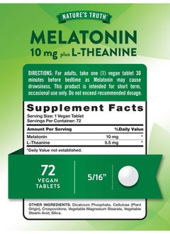 Nature's Truth Melatonin 10 mg + L-Theanine | 72 Tablets | Maximum Strength | Vegan, Non-GMO and Gluten Free Supplement - pzsku/ZF7A03DF8C5A63F892488Z/45/_/1735907919/c9241ace-4016-4bf5-a5f9-672e664e50b9