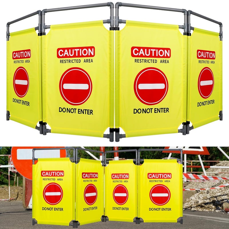 ACTREY 4 Panels Safety Barricade,7.8 FT Foldable Security Sign Barrier,Heavy Duty PVC Frame Barricade,DO NOT Enter" Gate High Visibility Caution Symbol Crowd Control - Image 1