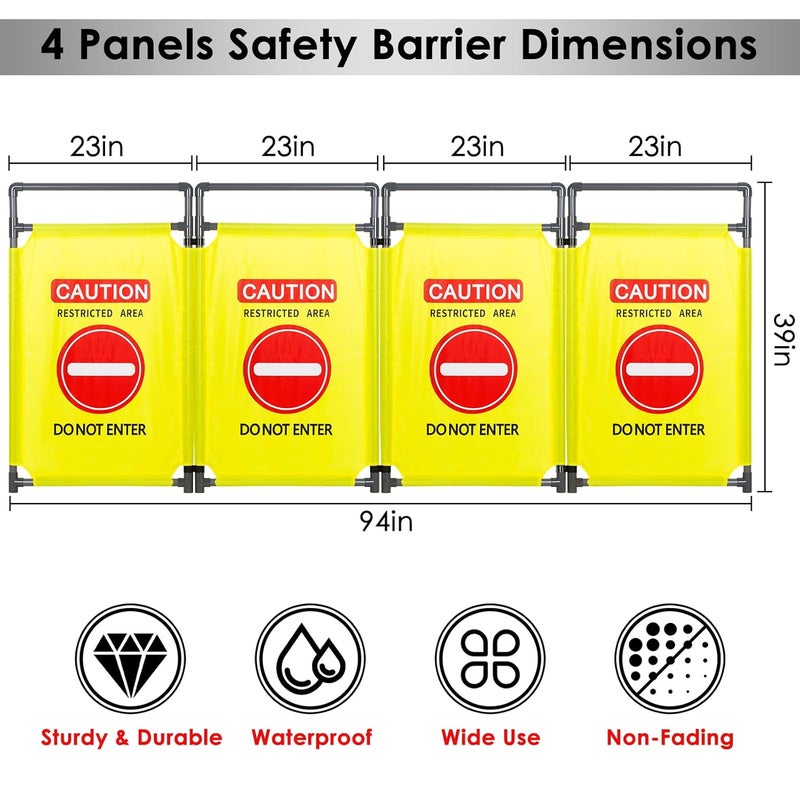 ACTREY 4 Panels Safety Barricade,7.8 FT Foldable Security Sign Barrier,Heavy Duty PVC Frame Barricade,DO NOT Enter" Gate High Visibility Caution Symbol Crowd Control - Image 2
