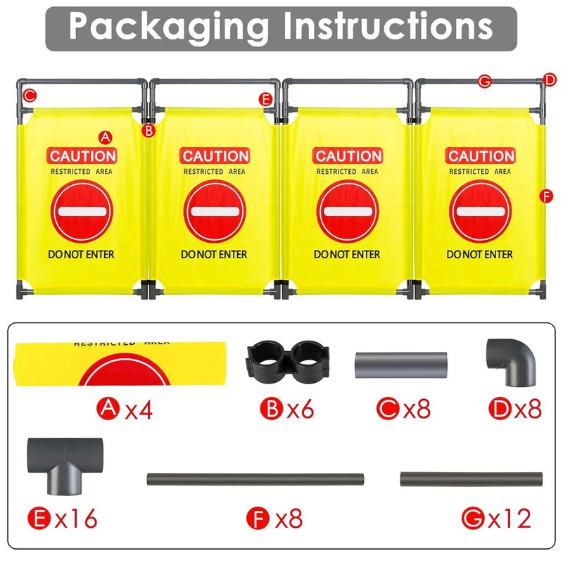 ACTREY 4 Panels Safety Barricade,7.8 FT Foldable Security Sign Barrier,Heavy Duty PVC Frame Barricade,DO NOT Enter" Gate High Visibility Caution Symbol Crowd Control - Image 5