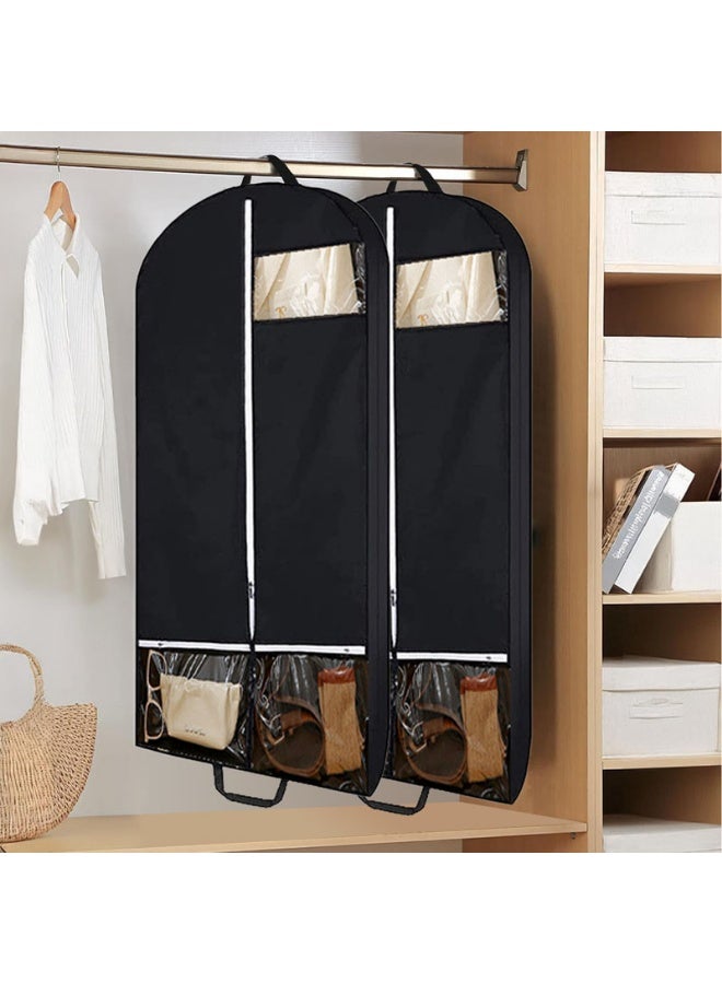 2 قطعة حقائب ملابس للسفر والتخزين، حقائب بدلة سفر مع جيبين شفافين حقيبة ملابس معلقة لتخزين الملابس مع مقابض - Image 2