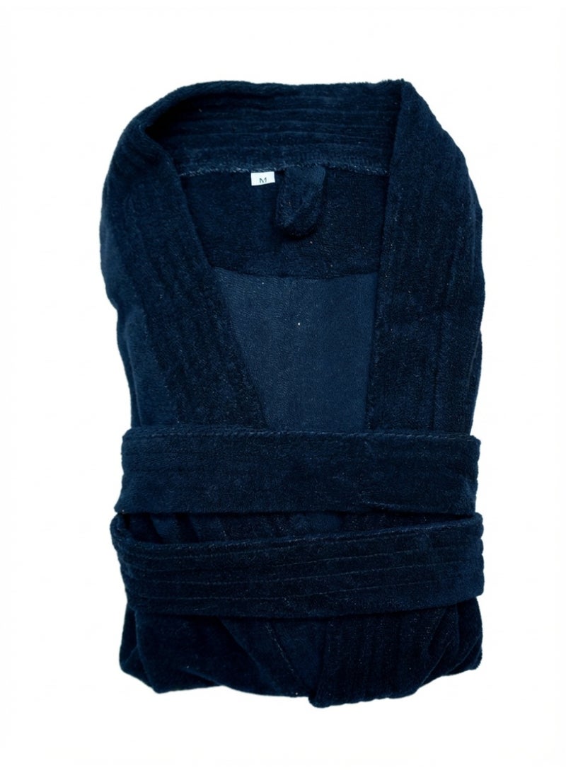 Ambrosia 100% Cotton Medium Unisex Terry Bathrobe in Navy Blue for Ultimate Comfort, Highly Absorbent Plush Spa Shower Robe Luxury Loungewear Wearable Blanket Home Essential - Image 1