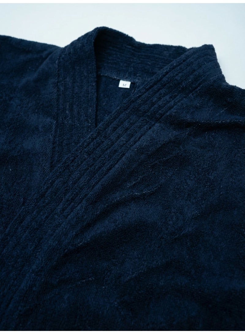 Ambrosia 100% Cotton Medium Unisex Terry Bathrobe in Navy Blue for Ultimate Comfort, Highly Absorbent Plush Spa Shower Robe Luxury Loungewear Wearable Blanket Home Essential - Image 2
