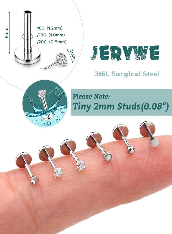 أقراط مسطحة الظهر بمقاسات 20G/18G/16G - أقراط مضادة للحساسية للنساء - مجوهرات ثقب غضروف الأذن والشفة من الفولاذ الجراحي المقاوم للصدأ 316L - أقراط أنف بدون خيط للنساء والرجال 2 مم، 18G (1.0 مم) - Image 4