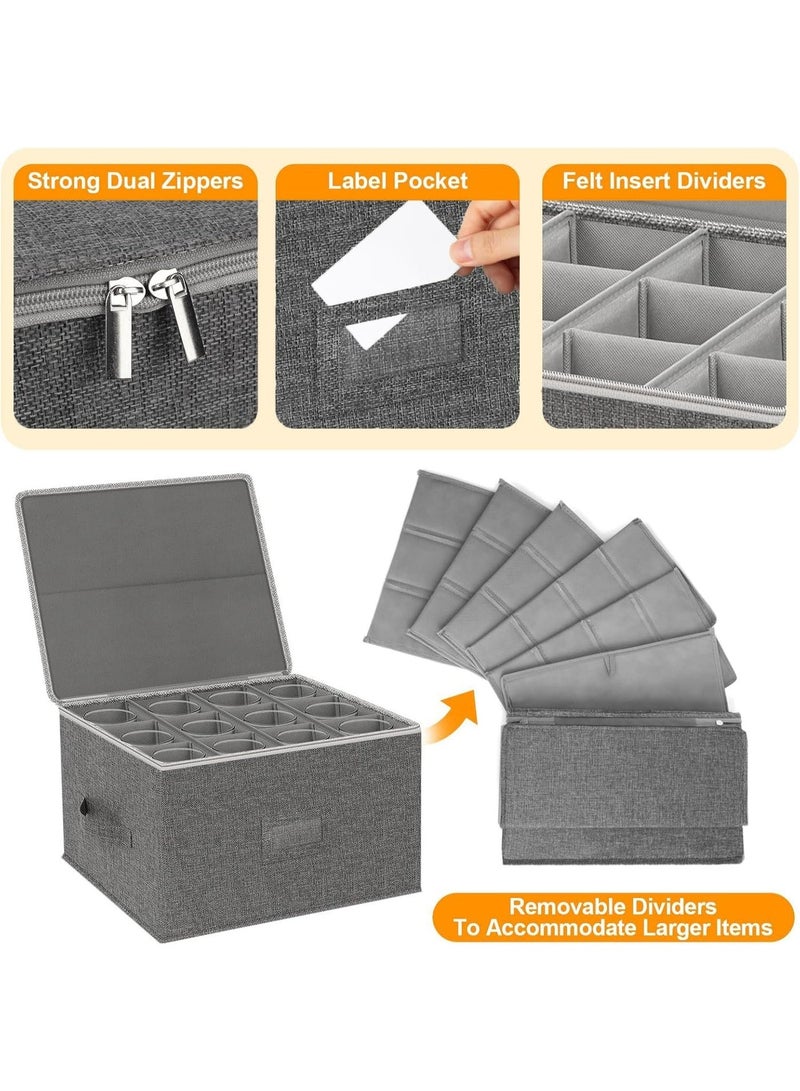 YOUWE7 Wine Glass Storage Box, Stemware Container Cases, Stackable w/Hard Shell Top Sides Bottom, Moving Supplies, China Storage Containers for 12 Crystal Glasses Drinkware 10'' Tall, Grey - Image 3