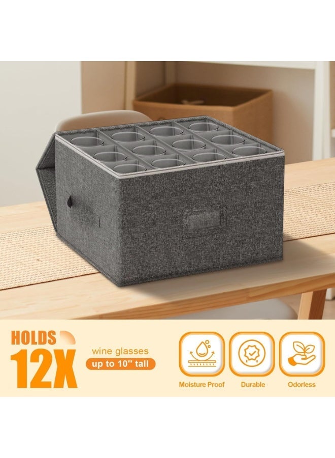 YOUWE7 Wine Glass Storage Box, Stemware Container Cases, Stackable w/Hard Shell Top Sides Bottom, Moving Supplies, China Storage Containers for 12 Crystal Glasses Drinkware 10'' Tall, Grey - Image 5