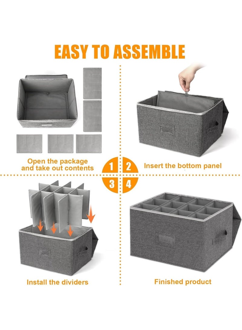 YOUWE7 Wine Glass Storage Box, Stemware Container Cases, Stackable w/Hard Shell Top Sides Bottom, Moving Supplies, China Storage Containers for 12 Crystal Glasses Drinkware 10'' Tall, Grey - Image 2