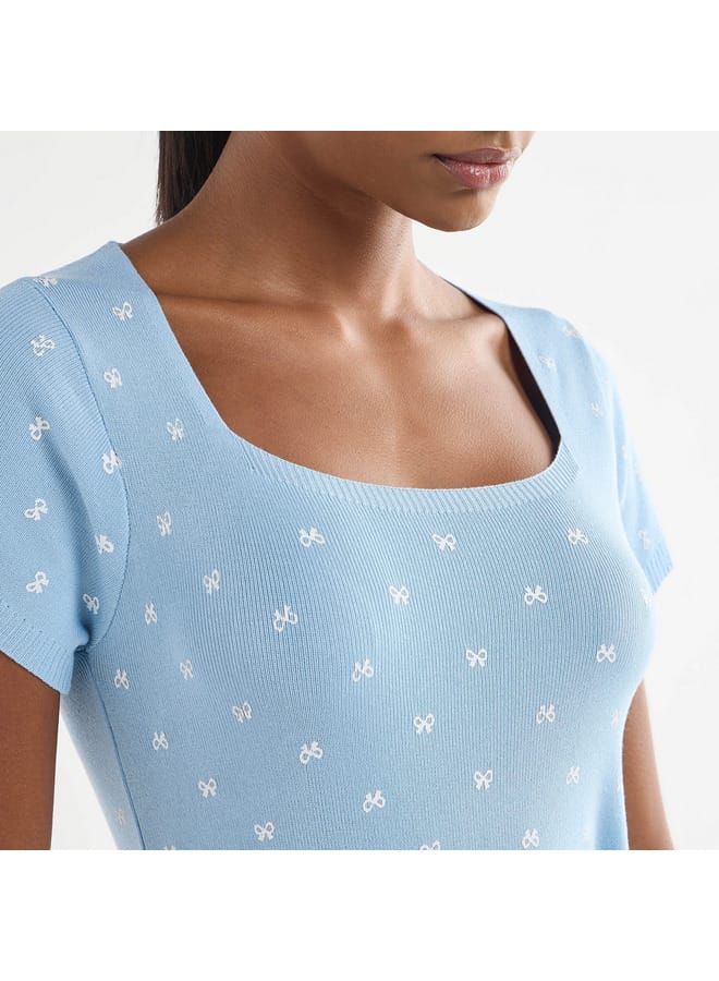 Splash FAV Textured Square Neck T-shirt with Short Sleeves - Image 4