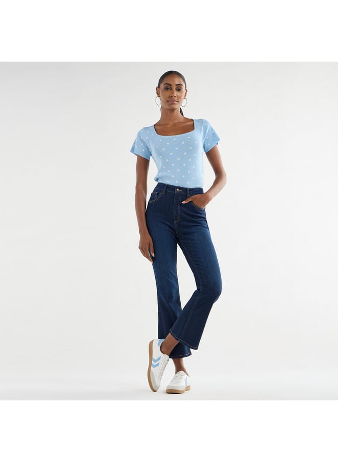 Splash FAV Textured Square Neck T-shirt with Short Sleeves - Image 2
