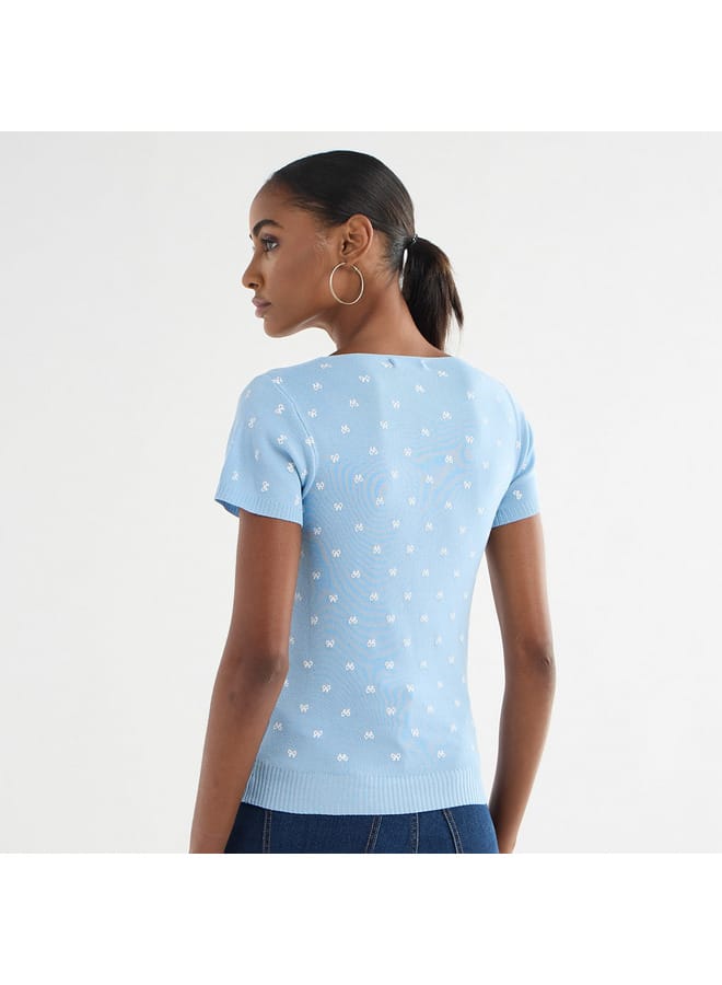 Splash FAV Textured Square Neck T-shirt with Short Sleeves - Image 3