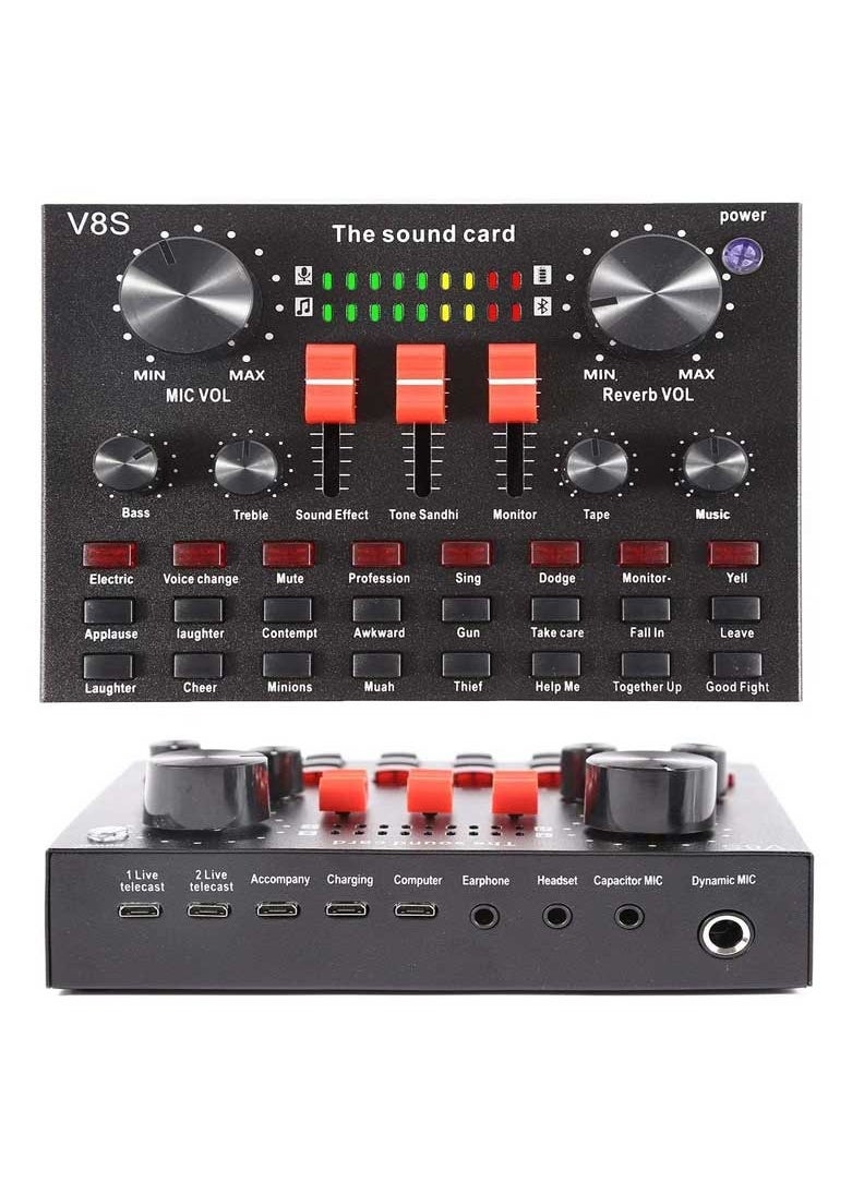 V8s Professional Condenser Microphone With V8S Live Sound Card And Studio Recording Broadcasting Set Black/Gold  - Image 2