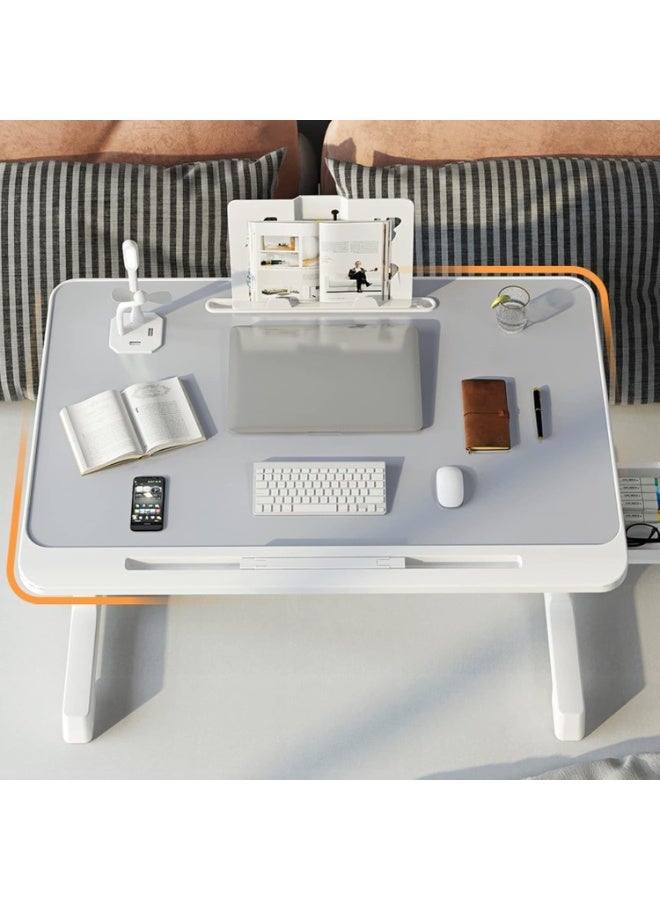 UBEdge Foldable Adjustable Laptop Bed Table Desk – Portable Laptop Stand with Height & Angle Adjustment, Storage Drawer, Breakfast Tray for Bed, Sofa & Study Use - Image 4