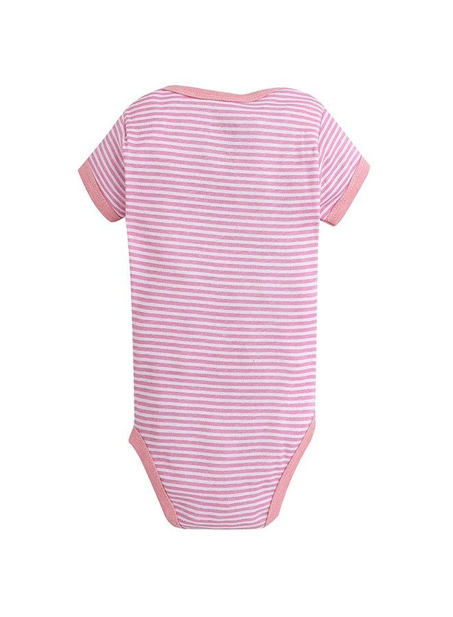 TiniBerry Cotton Baby Bodysuit Short Sleeve Half Romper Pack of 3 Soft & Comfortable for Kids (9-12 Months, Pink) - Image 5